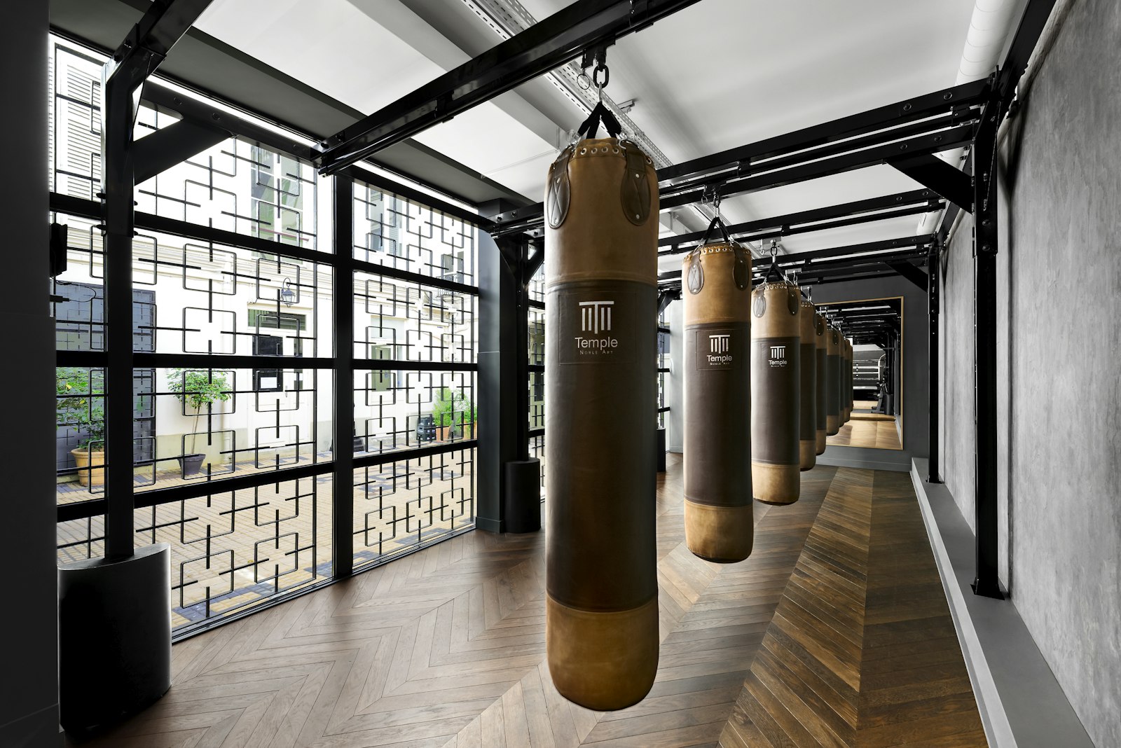 The training floor of a boxing gym