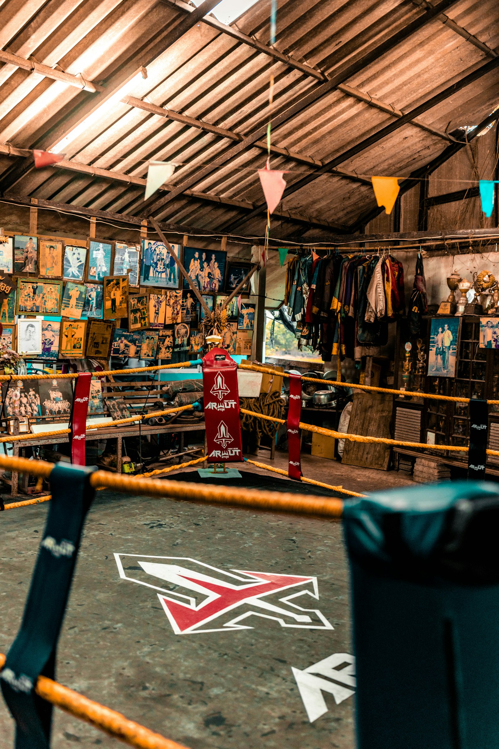 An illuminated boxing ring